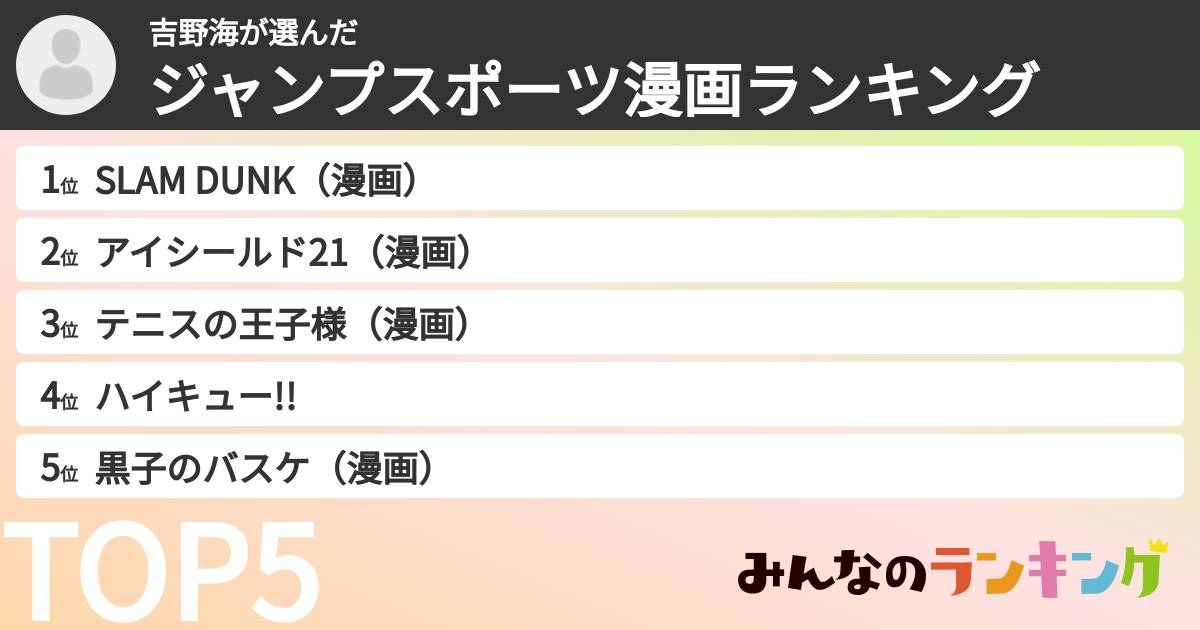 吉野海さんの「ジャンプスポーツ漫画ランキング」