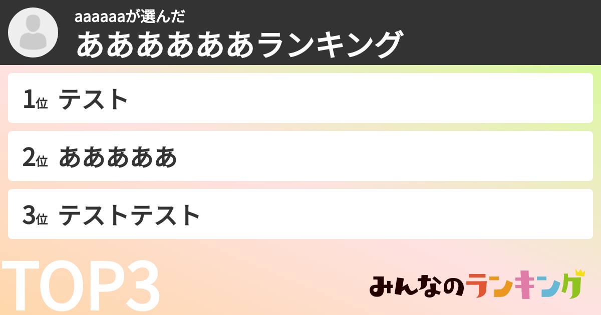 aaaaaaさんの「ああああああランキング」