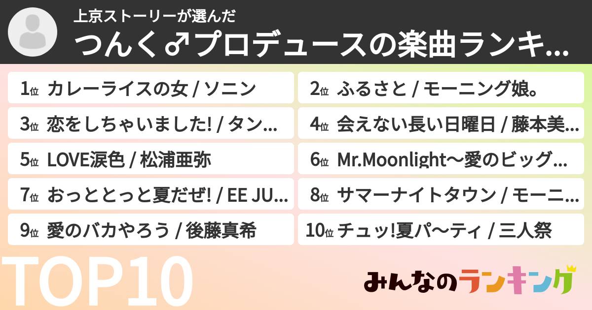 上京ストーリーさんの「つんく♂プロデュースの楽曲ランキング」