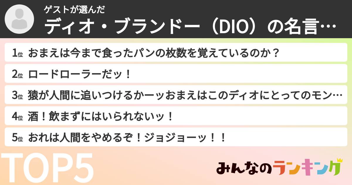 ゲストさんの「ディオ・ブランドー（DIO）の名言ランキング」