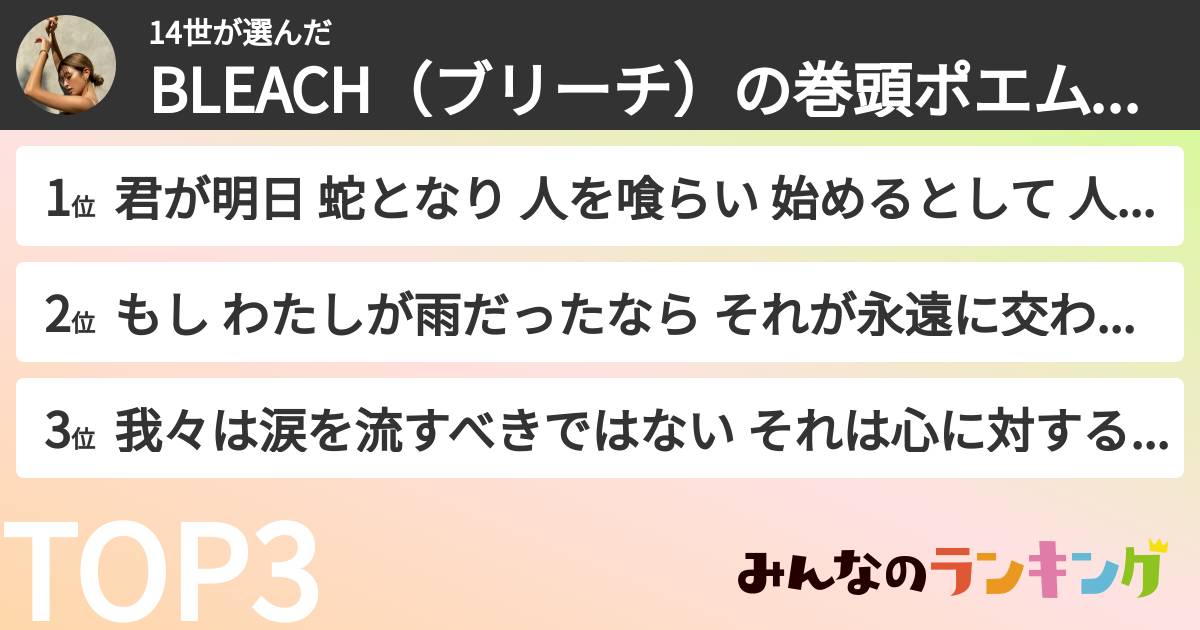 14世さんの「BLEACH（ブリーチ）の巻頭ポエムランキング」