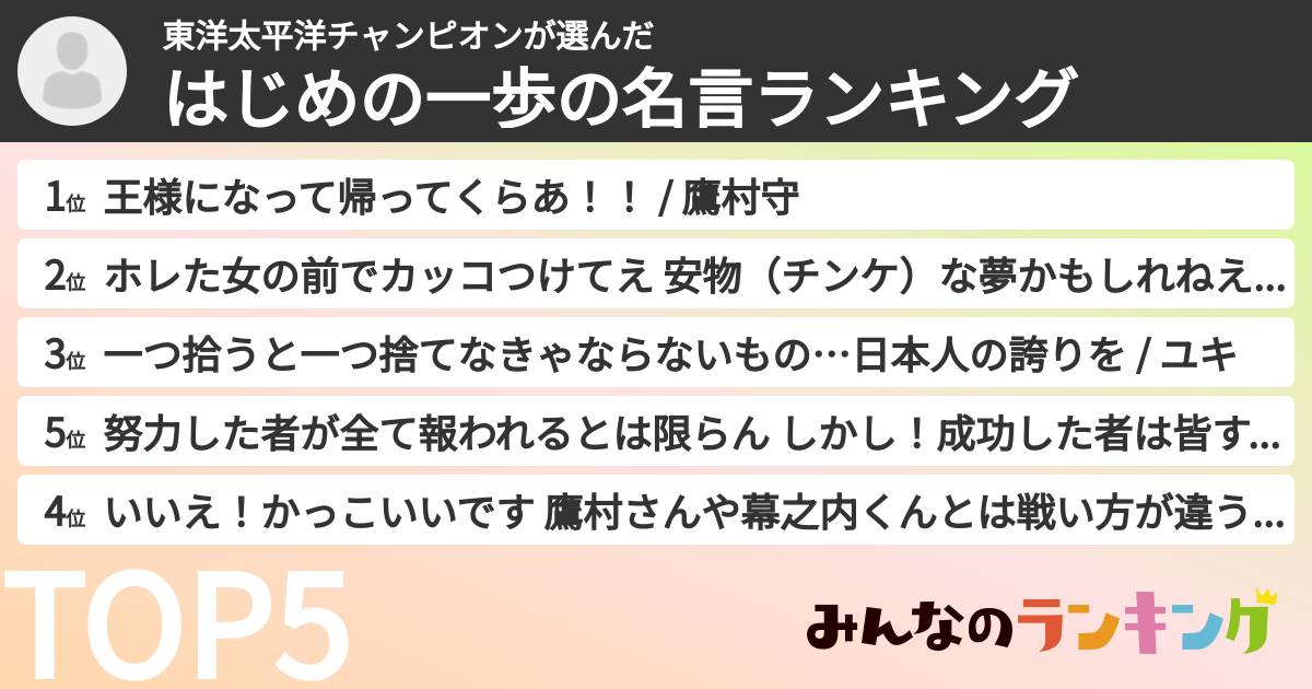 東洋太平洋チャンピオンさんの「はじめの一歩の名言ランキング」