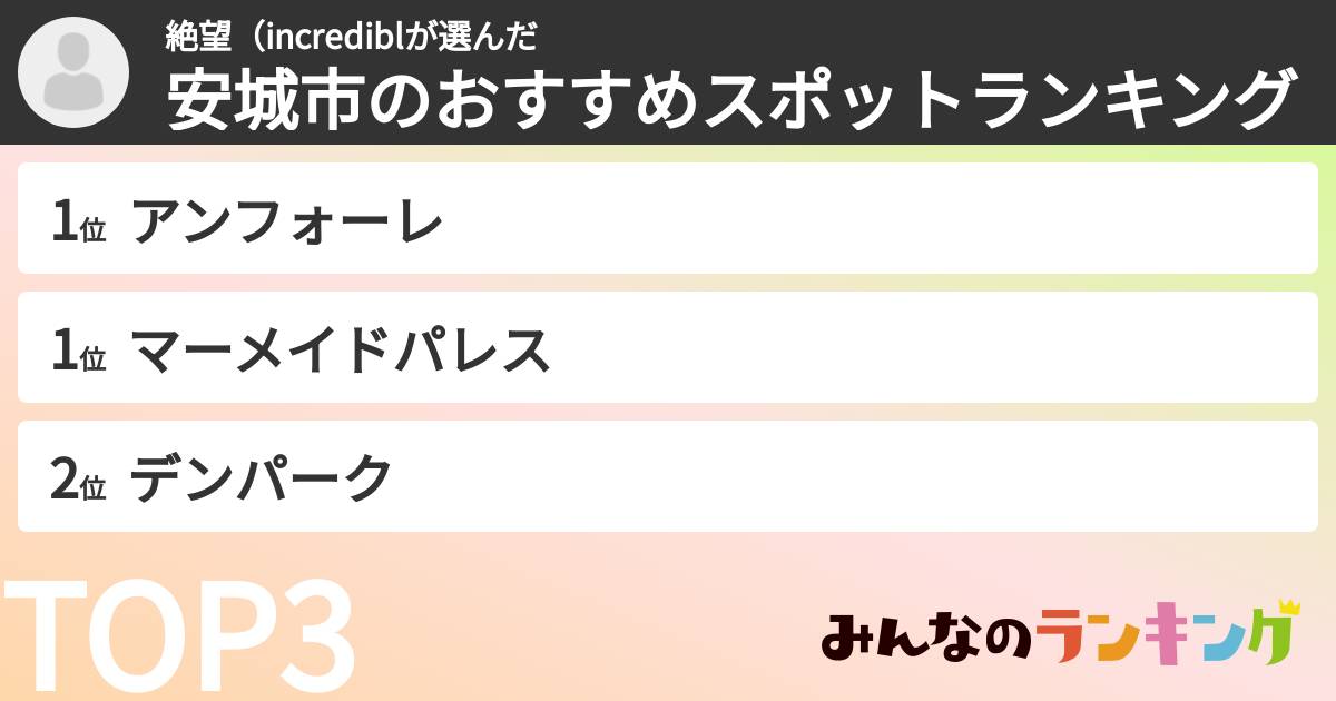 絶望（incrediblさんの「安城市のおすすめスポットランキング」