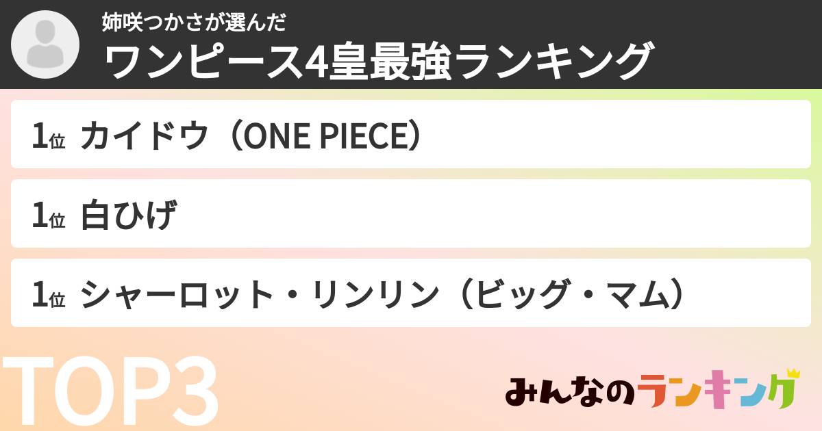 姉咲つかささんの「ワンピース4皇最強ランキング」