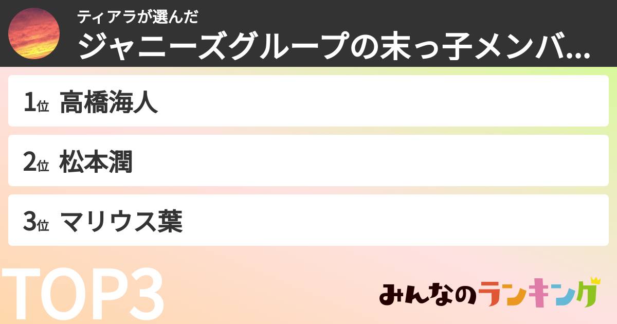 ティアラさんの「ジャニーズグループの末っ子メンバーランキング」