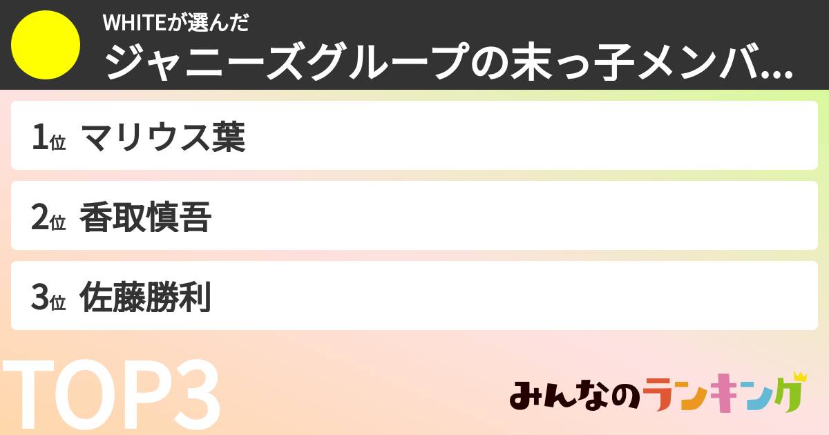WHITEさんの「ジャニーズグループの末っ子メンバーランキング」
