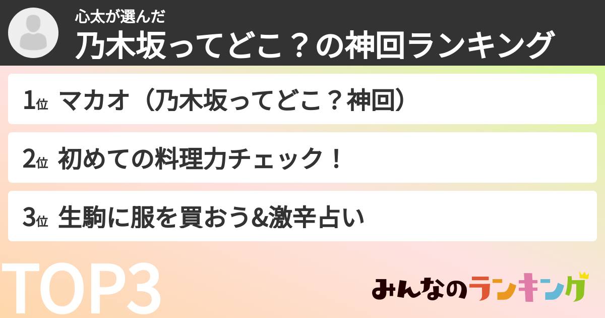 心太さんの「乃木坂ってどこ？の神回ランキング」