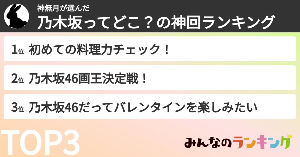 神無月さんの「乃木坂ってどこ？の神回ランキング」