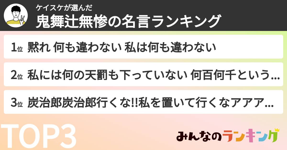 ケイスケさんの「鬼舞辻無惨の名言ランキング」