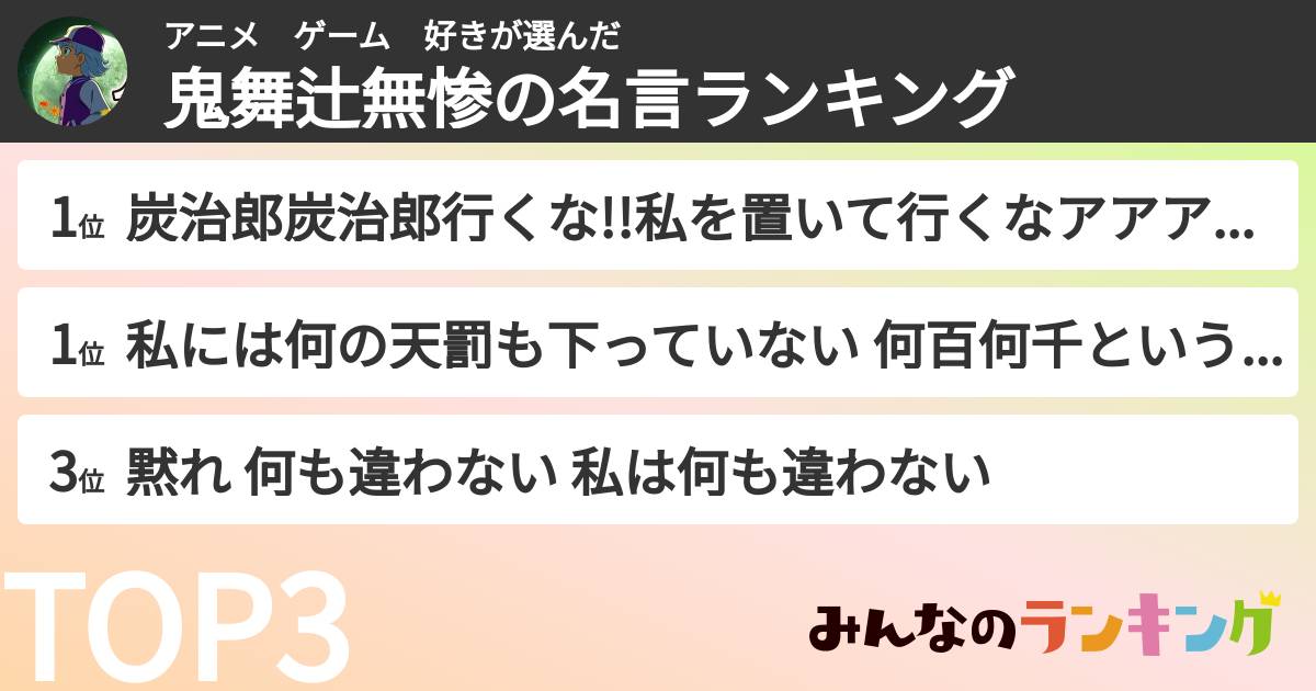 アニメ　ゲーム　好きさんの「鬼舞辻無惨の名言ランキング」