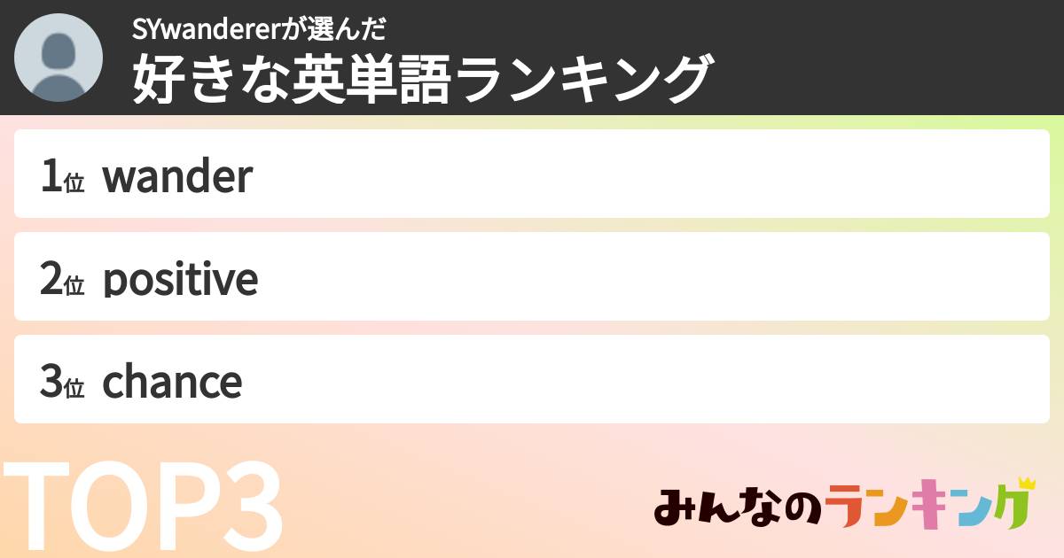 SYwandererさんの「好きな英単語ランキング」