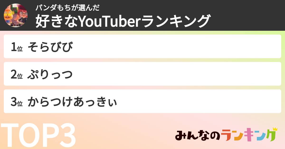 パンダもちさんの「好きなYouTuberランキング」