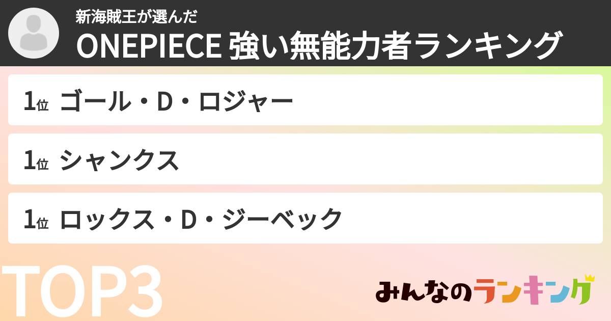 新海賊王さんの「ONEPIECE  強い無能力者ランキング」