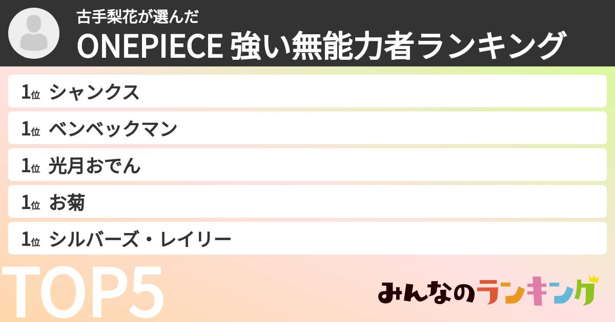 古手梨花さんの「ONEPIECE  強い無能力者ランキング」