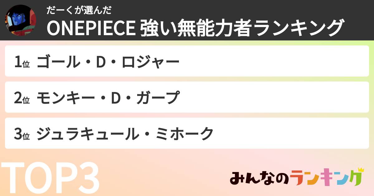 だーくさんの「ONEPIECE  強い無能力者ランキング」