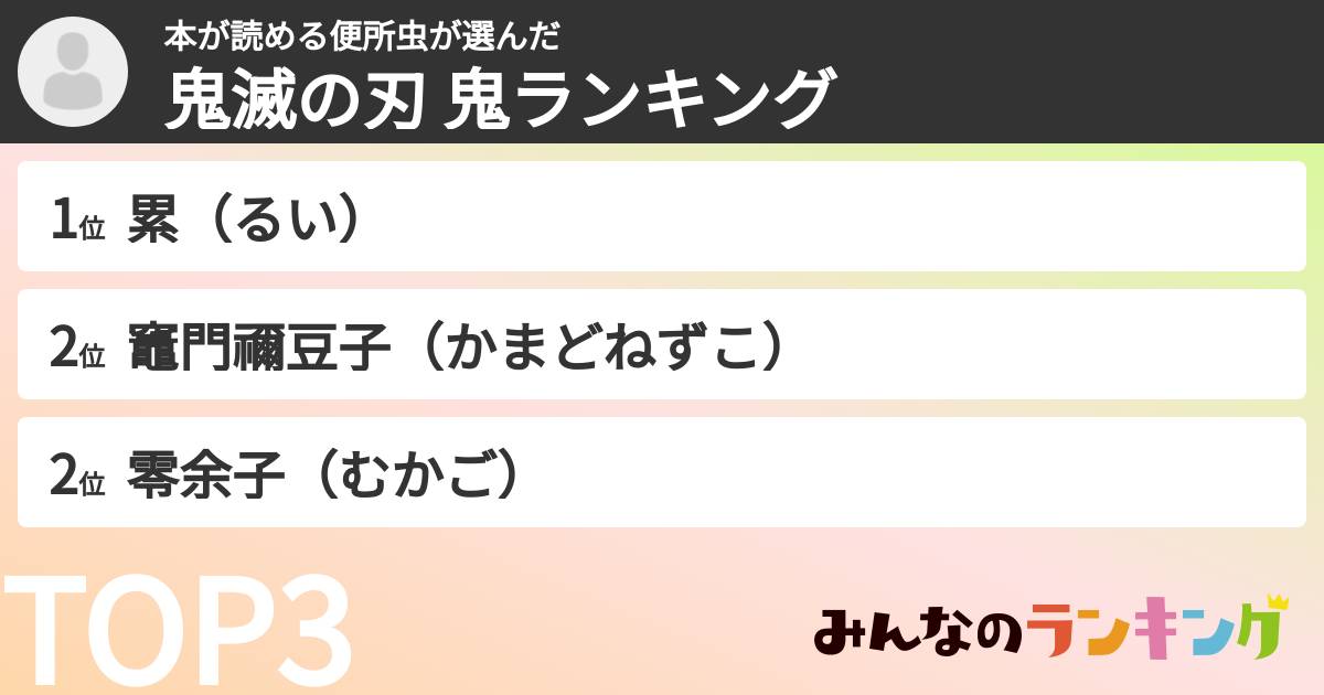 本が読める便所虫さんの「鬼滅の刃 鬼ランキング」