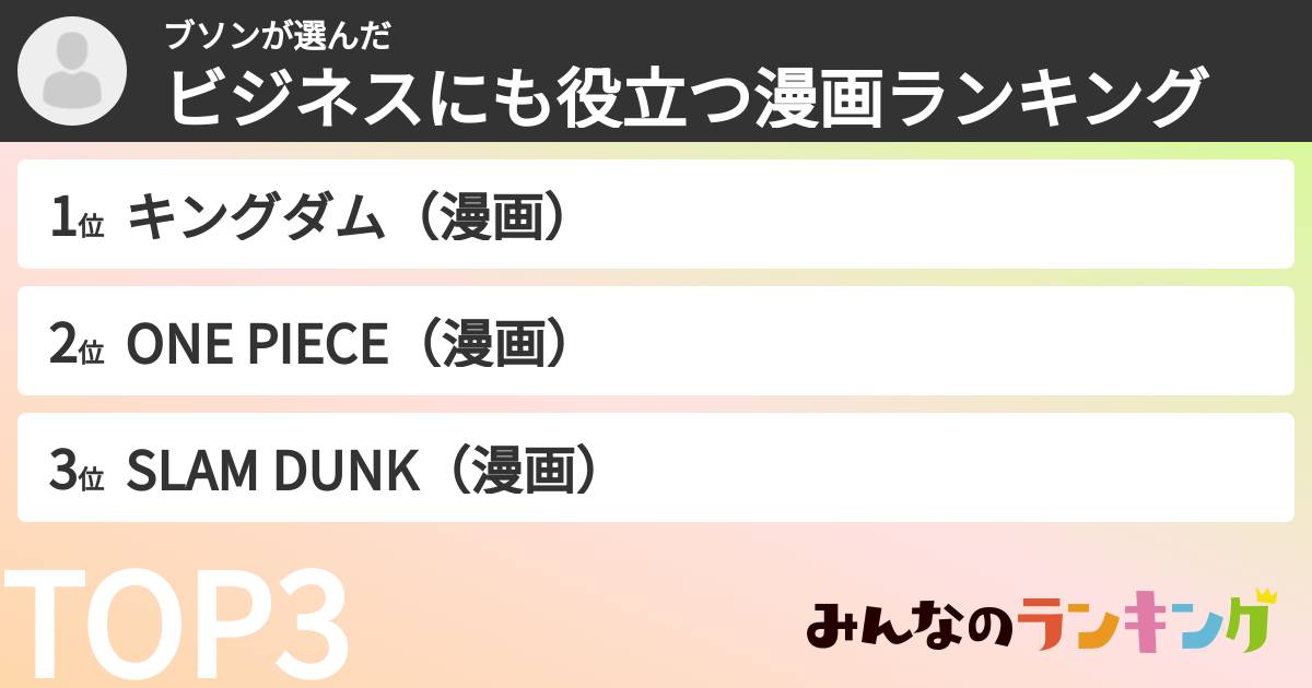 ブソンさんの「ビジネスにも役立つ漫画ランキング」