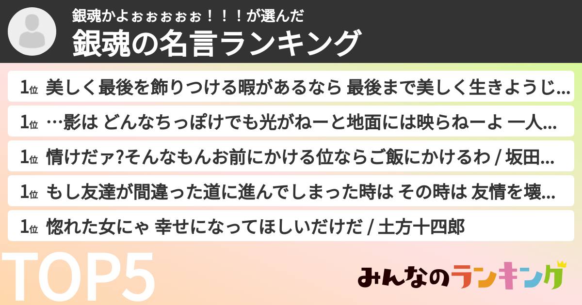 銀魂かよぉぉぉぉぉ！！！さんの「銀魂の名言ランキング」