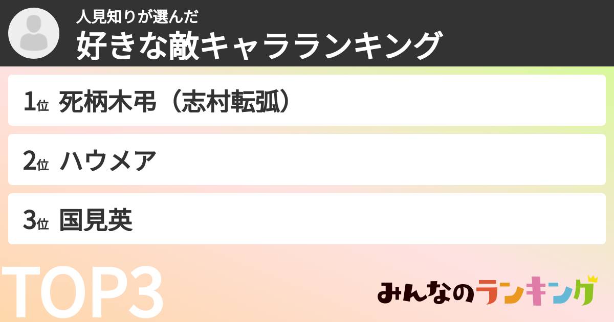 人見知りさんの「好きな敵キャラランキング」