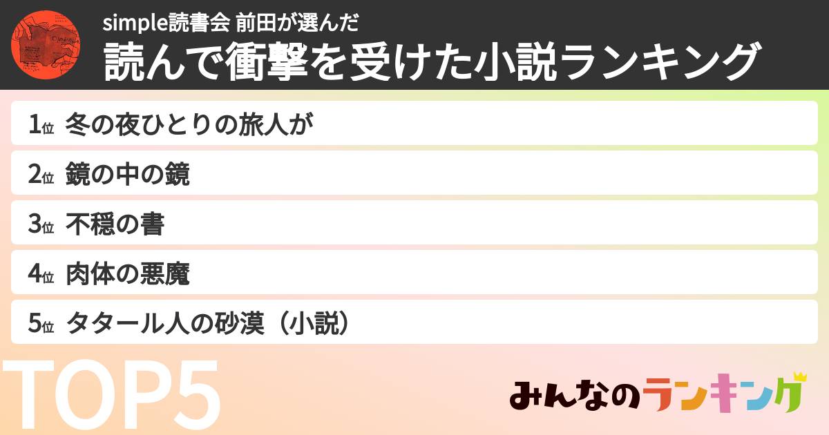 simple読書会 前田さんの「読んで衝撃を受けた小説ランキング」