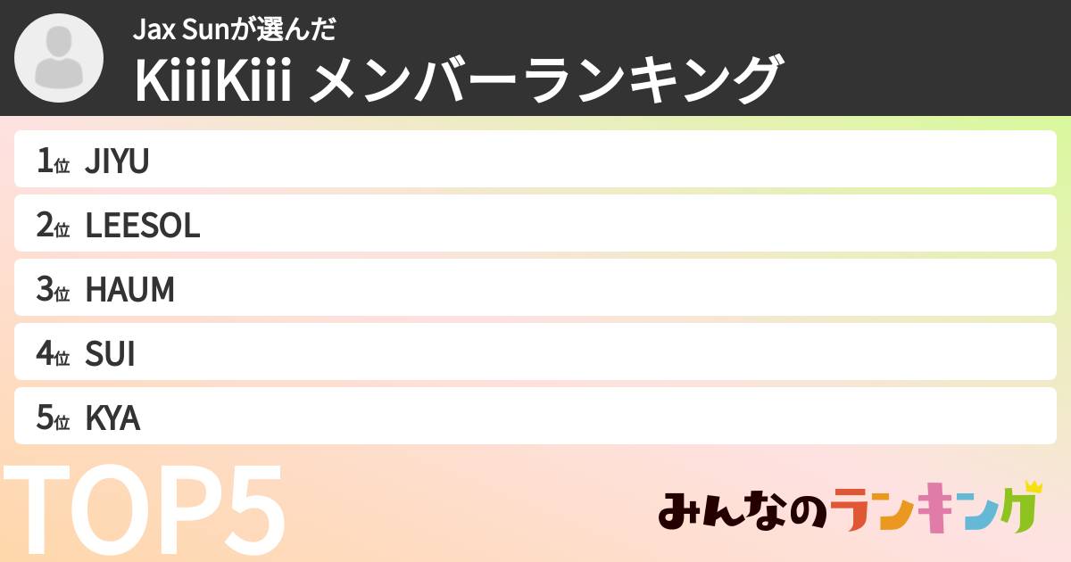 Jax Sunさんの「KiiiKiii メンバーランキング」