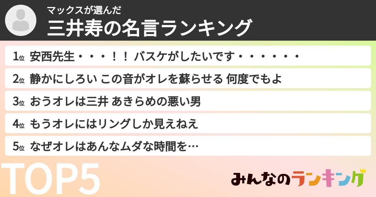 マックスさんの「三井寿の名言ランキング」