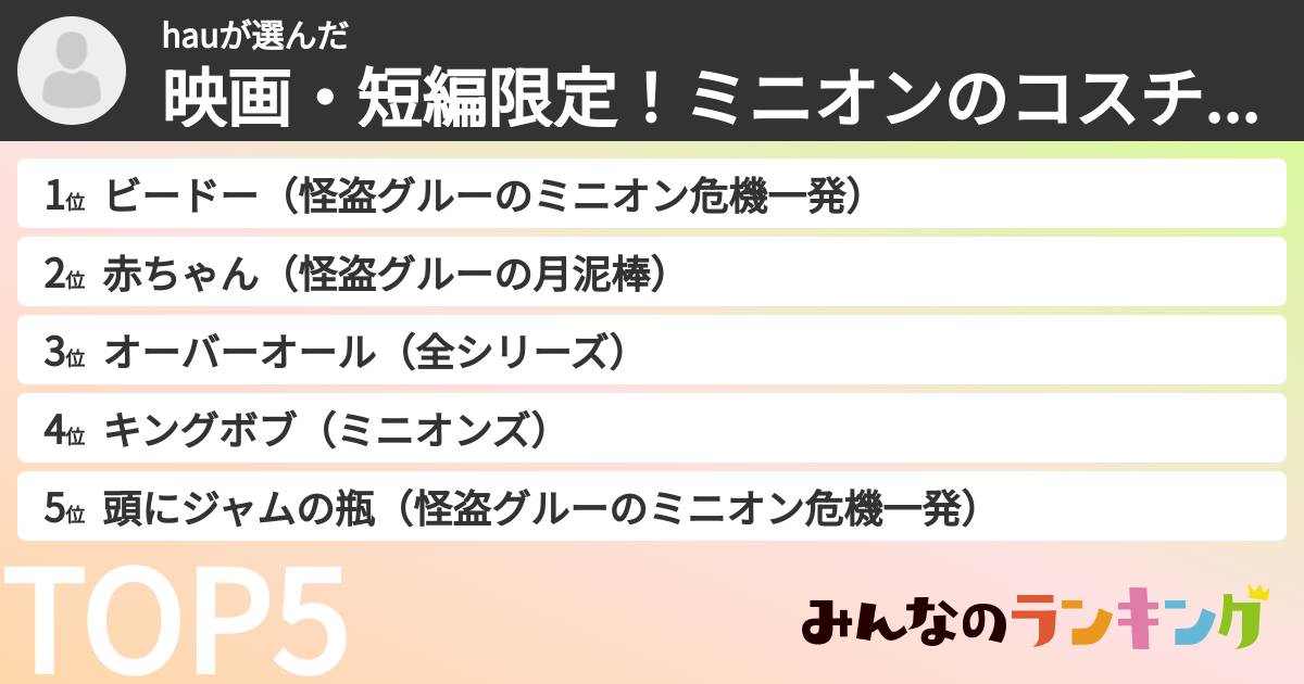 hauさんの「映画・短編限定！ミニオンのコスチュームランキング」