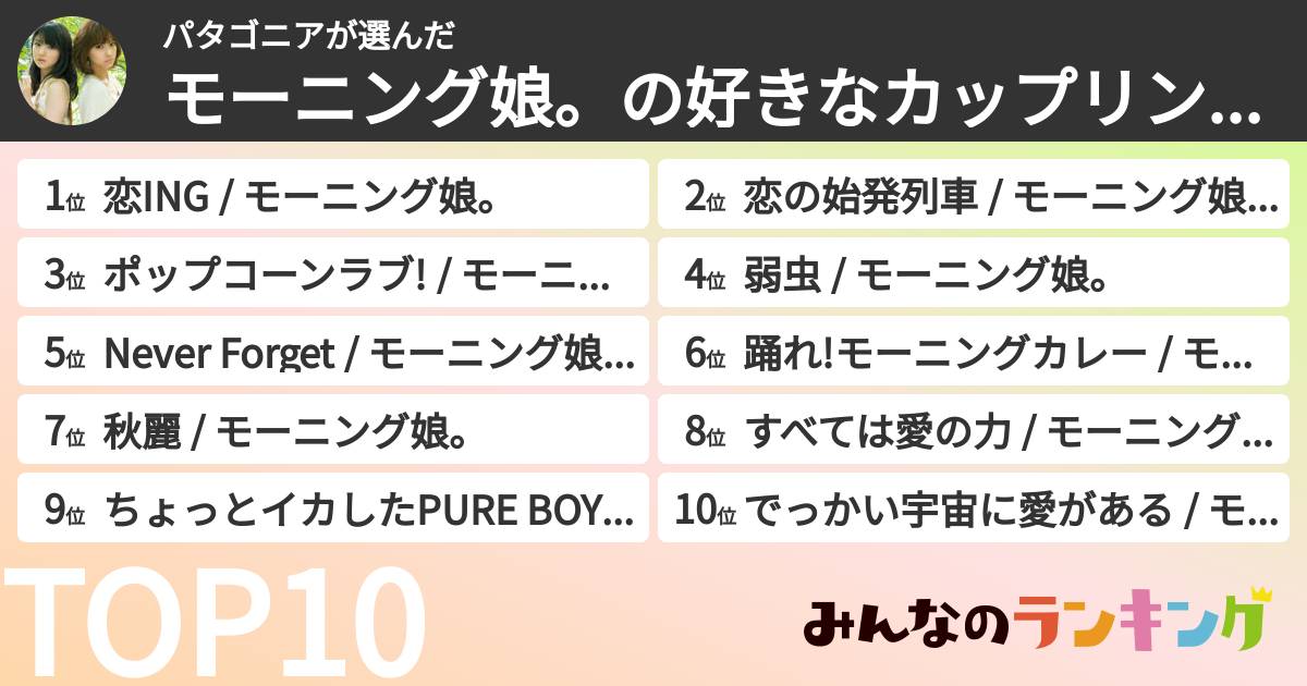 パタゴニアさんの「モーニング娘。の好きなカップリング曲ランキング」