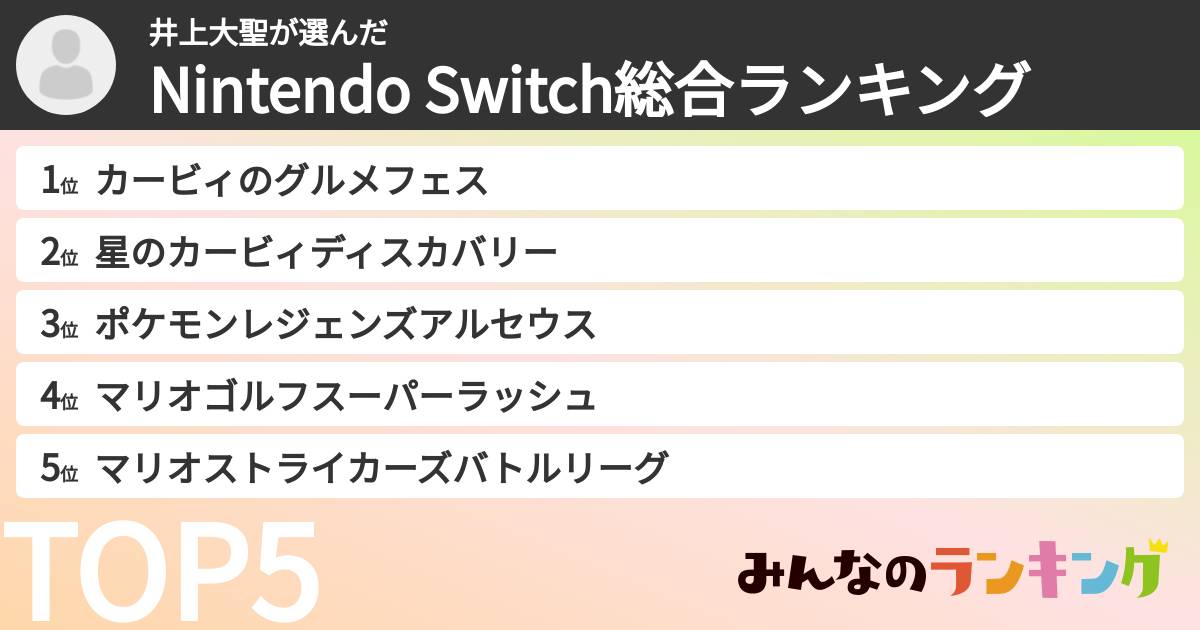 井上大聖さんの「Nintendo Switch総合ランキング」