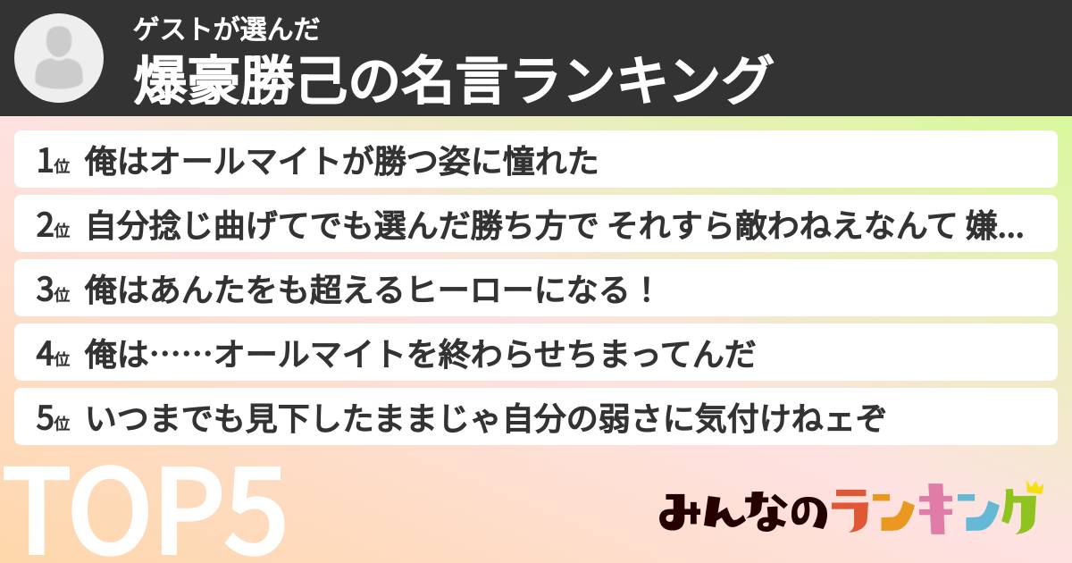 ゲストさんの「爆豪勝己の名言ランキング」
