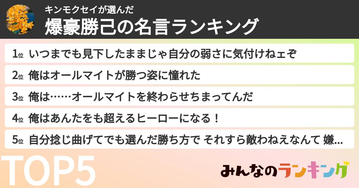 キンモクセイさんの「爆豪勝己の名言ランキング」