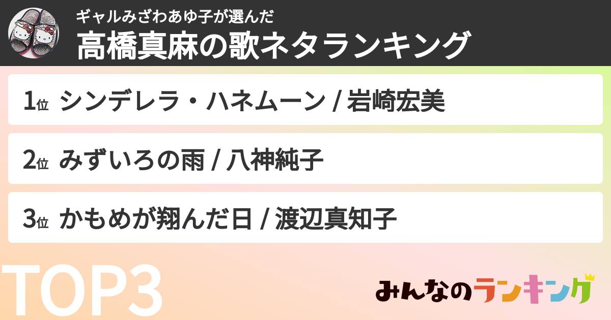 ギャルみざわあゆ子さんの「高橋真麻の歌ネタランキング」