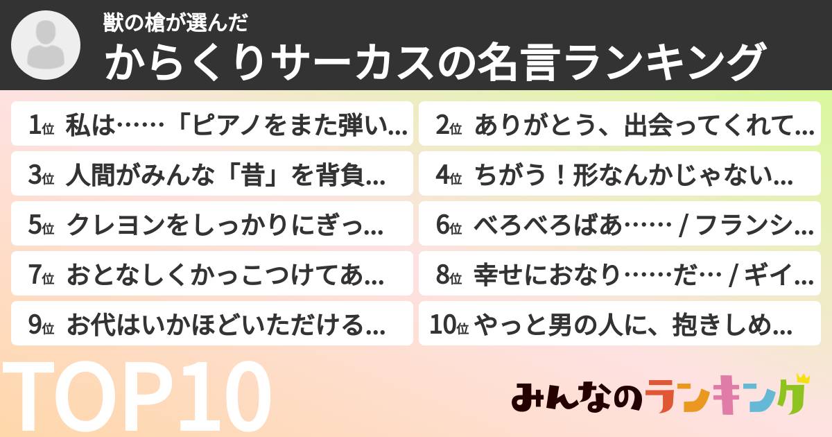 獣の槍さんの「からくりサーカスの名言ランキング」