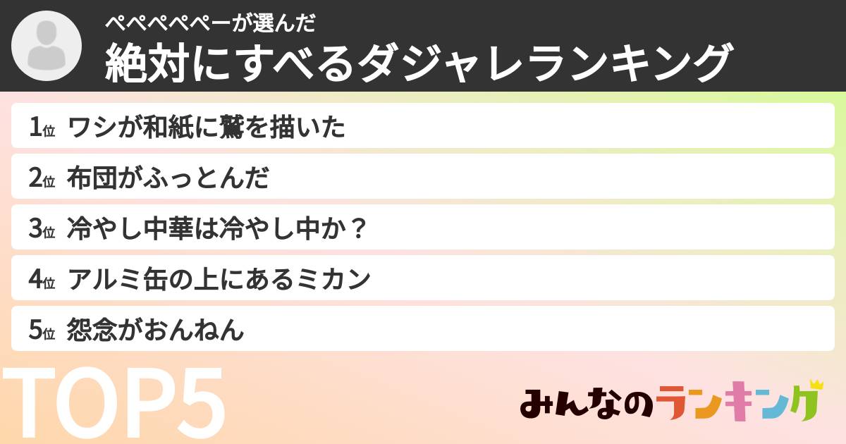 ぺぺぺぺぺーさんの「絶対にすべるダジャレランキング」