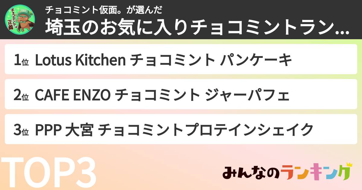 チョコミント仮面。さんの「埼玉のお気に入りチョコミントランキング」