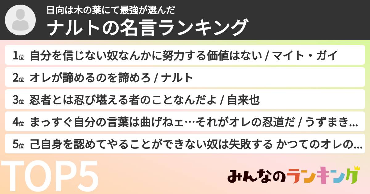 日向は木の葉にて最強さんの「ナルトの名言ランキング」