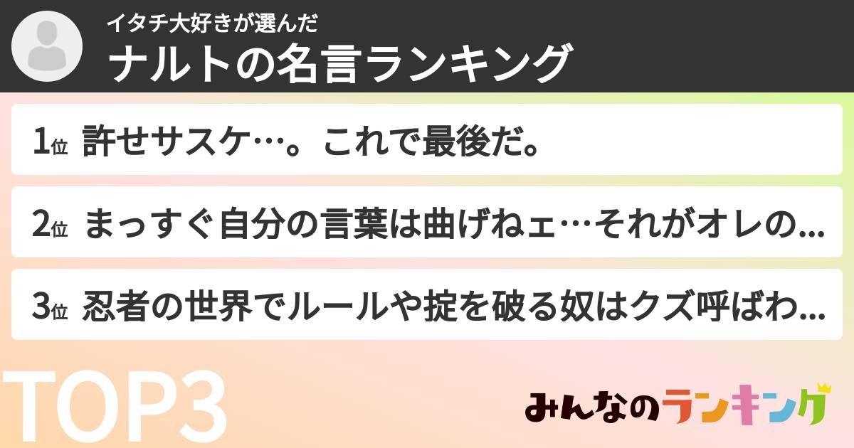 イタチ大好きさんの「ナルトの名言ランキング」