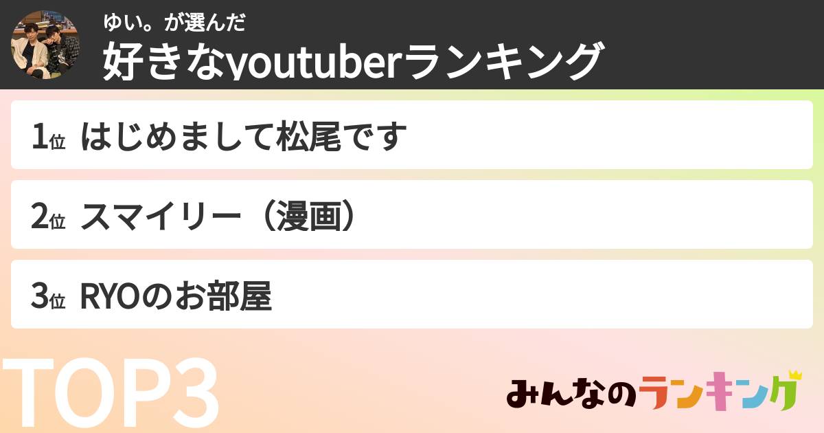 ゆい。さんの「好きなyoutuberランキング」