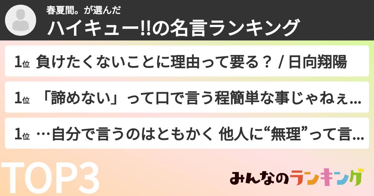 春夏間。さんの「ハイキュー!!の名言ランキング」
