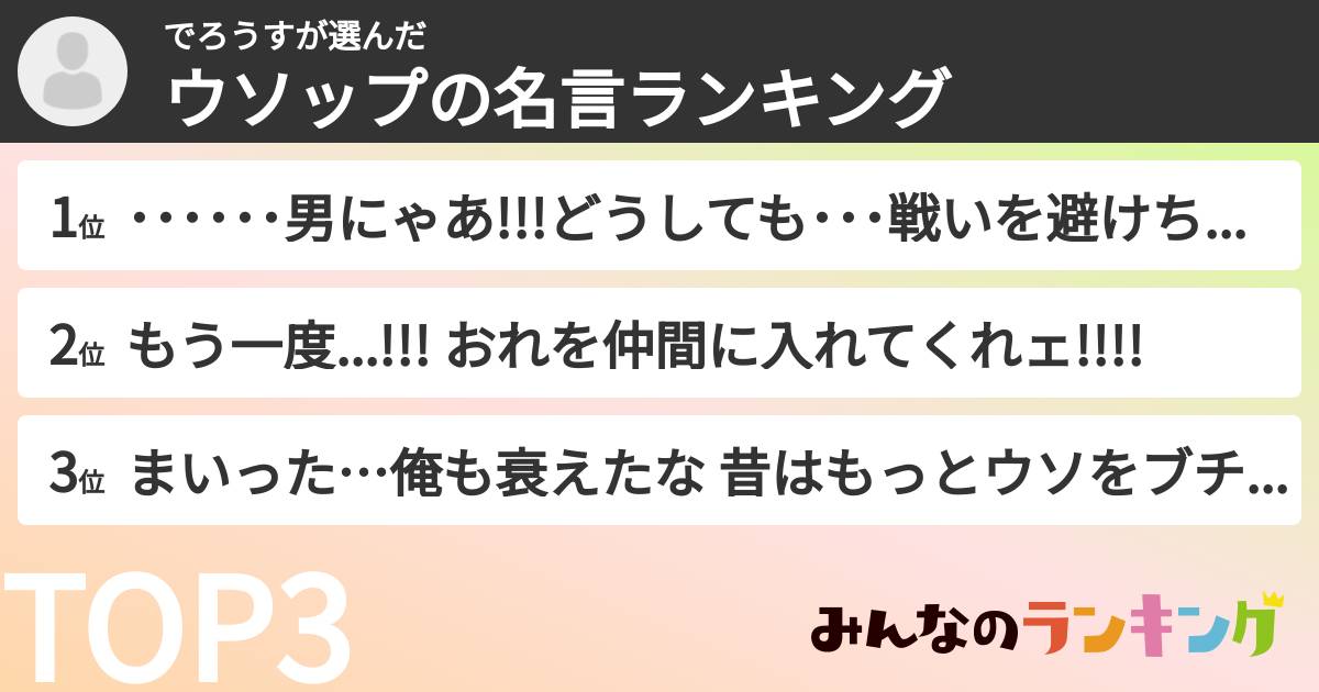 でろうすさんの「ウソップの名言ランキング」