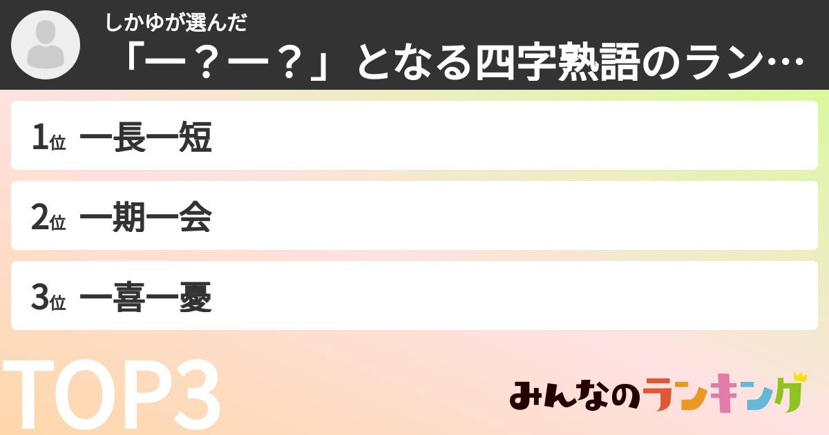 しかゆさんの「「一？一？」となる四字熟語のランキング」