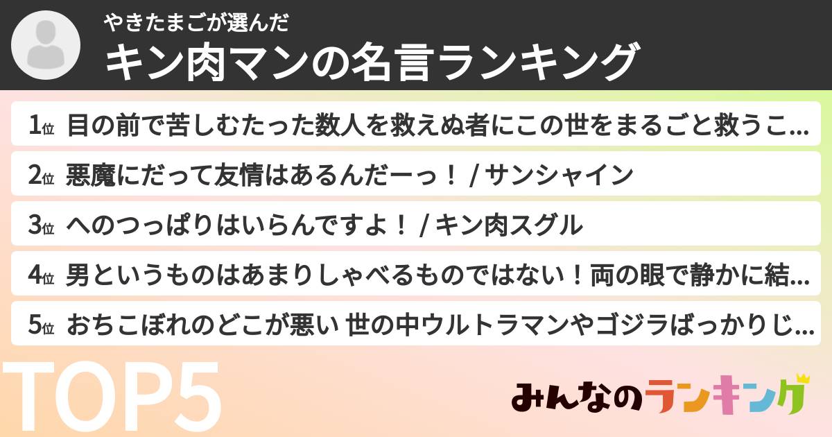 やきたまごさんの「キン肉マンの名言ランキング」
