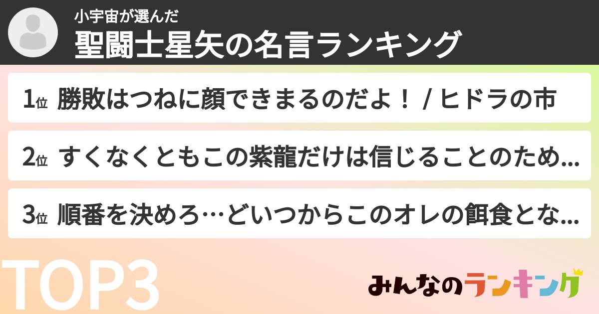 小宇宙さんの「聖闘士星矢の名言ランキング」