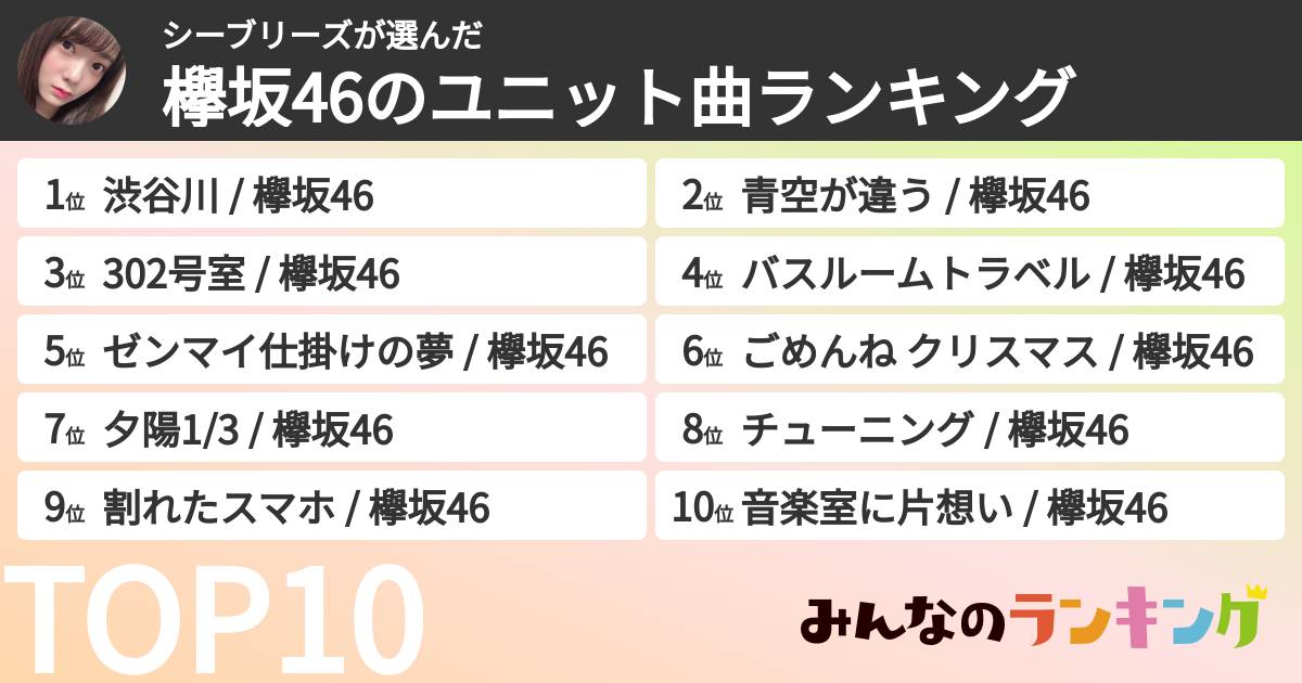 シーブリーズさんの「欅坂46のユニット曲ランキング」