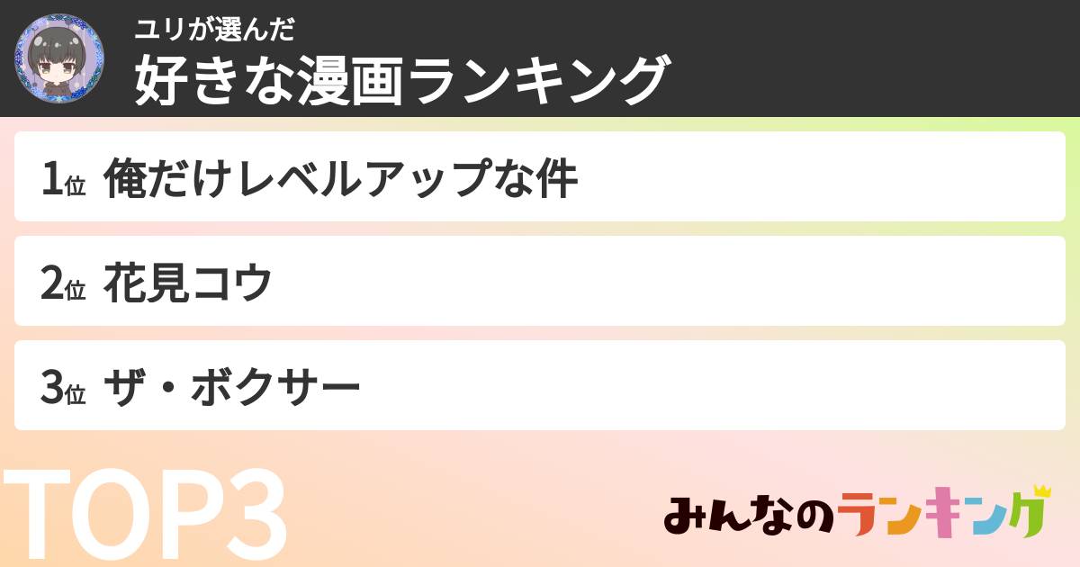 ユリさんの「好きな漫画ランキング」