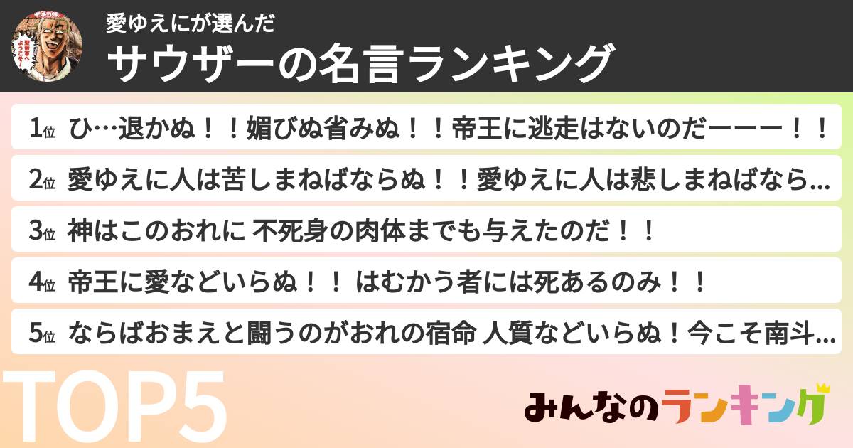 愛ゆえにさんの「サウザーの名言ランキング」