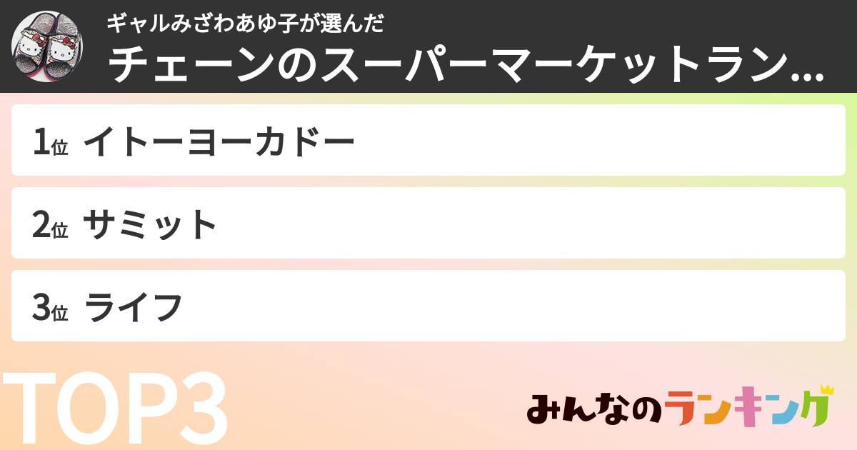 ギャルみざわあゆ子さんの「チェーンのスーパーマーケットランキング」