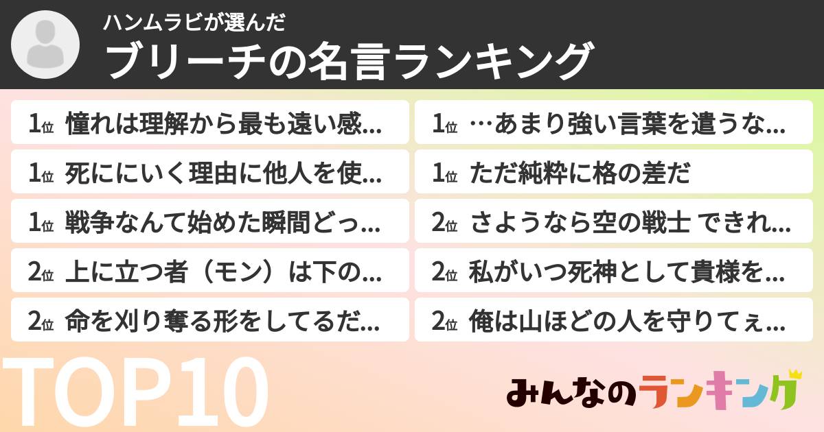 ハンムラビさんの「ブリーチの名言ランキング」