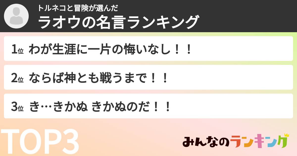 トルネコと冒険さんの「ラオウの名言ランキング」