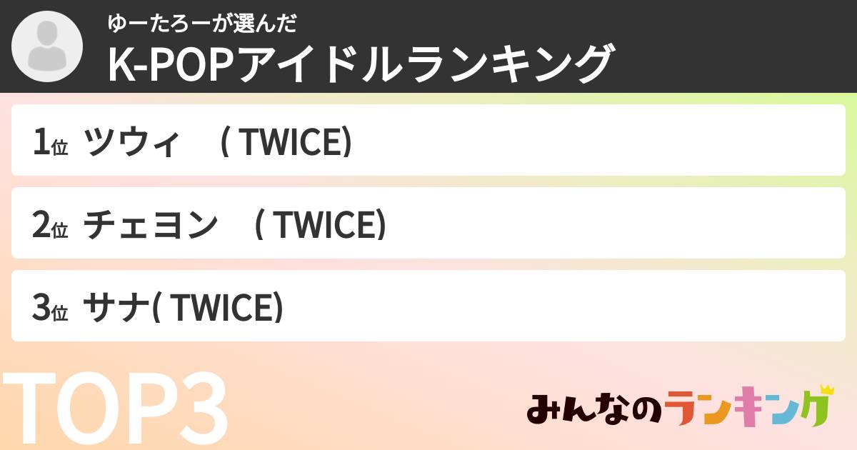ゆーたろーさんの「K-POPアイドルランキング」